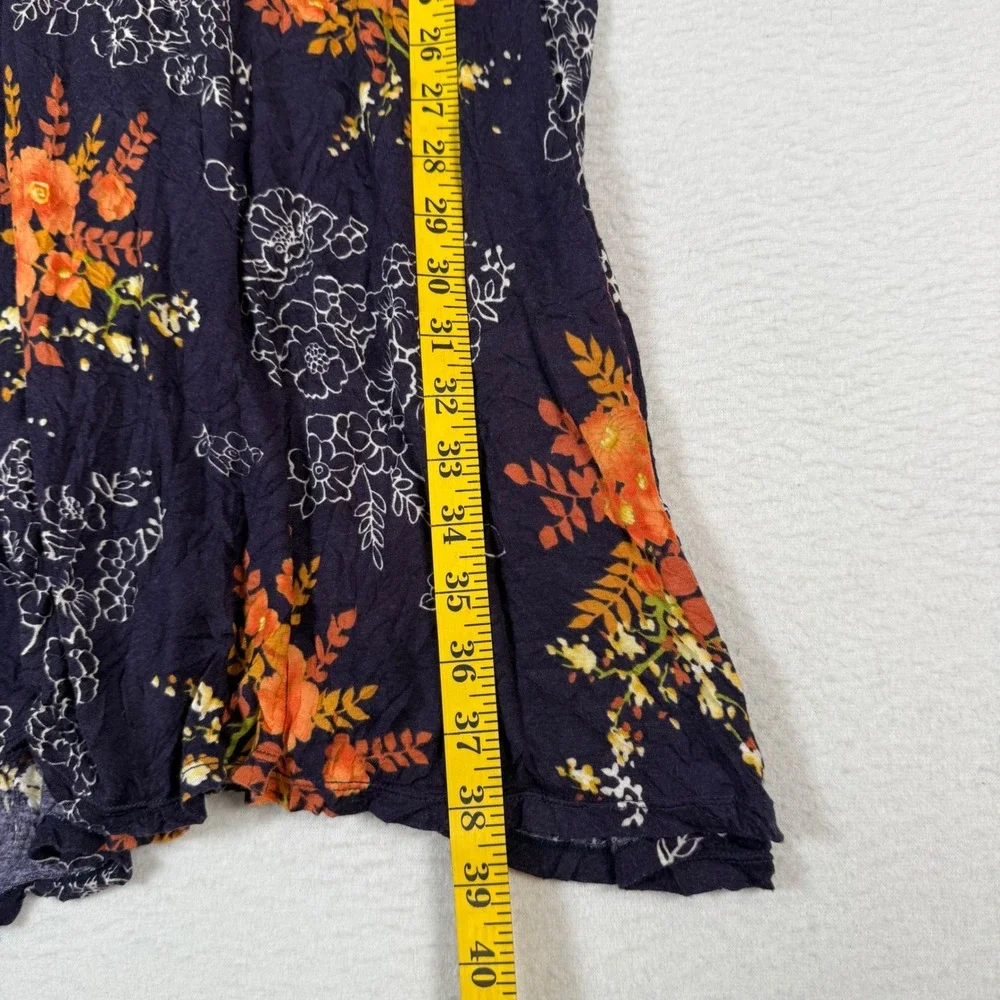 Maeve Anthropologie‎ Floral Midi Dress Womens Small Navy Blue Rayon Boho Flutter